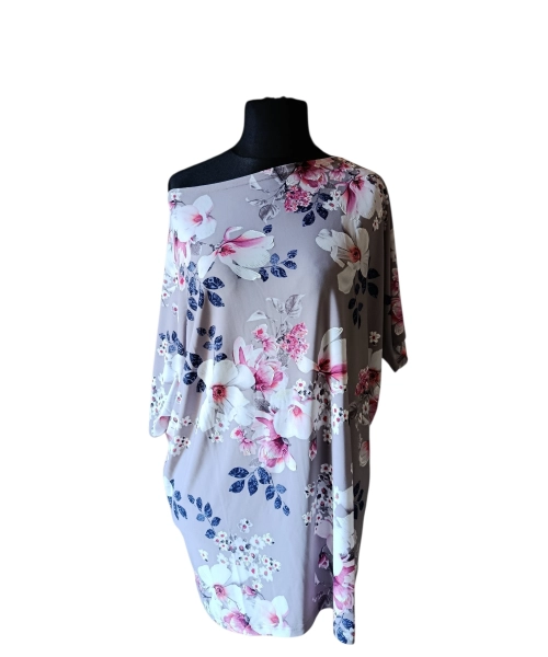Luźna Sukienka KIMONO białe Kwiaty magnolii 2XL/3XL